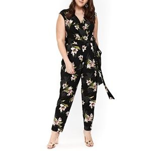 Evans Floral Print Wrap Jumpsuit (plus size)